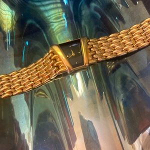 Rare 90’s Seiko Trapezoid Shaped Face Gold Tone Bracelet Watch with Black Dial